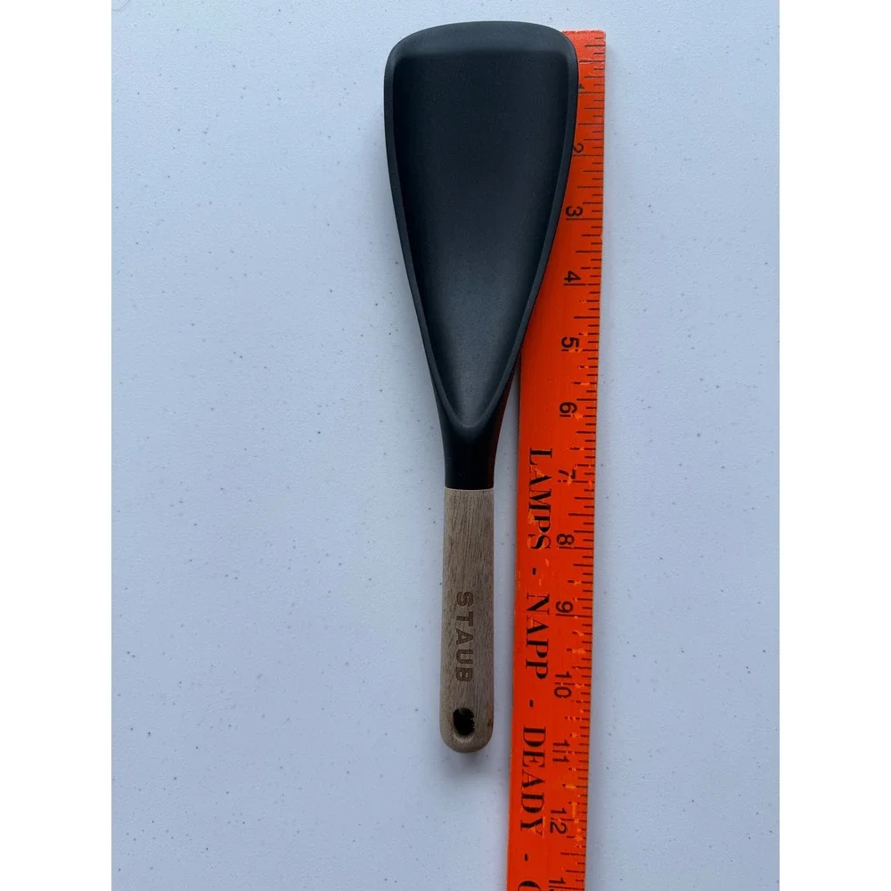 Staub Silicone Multi-function Spoon Spatula Acacia Wood Handle Black Ergonomic